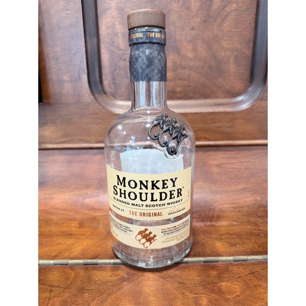 Monkey Shoulder Scotch Whisky Empty Bottle 750ml with Metal Monkeys and Cork